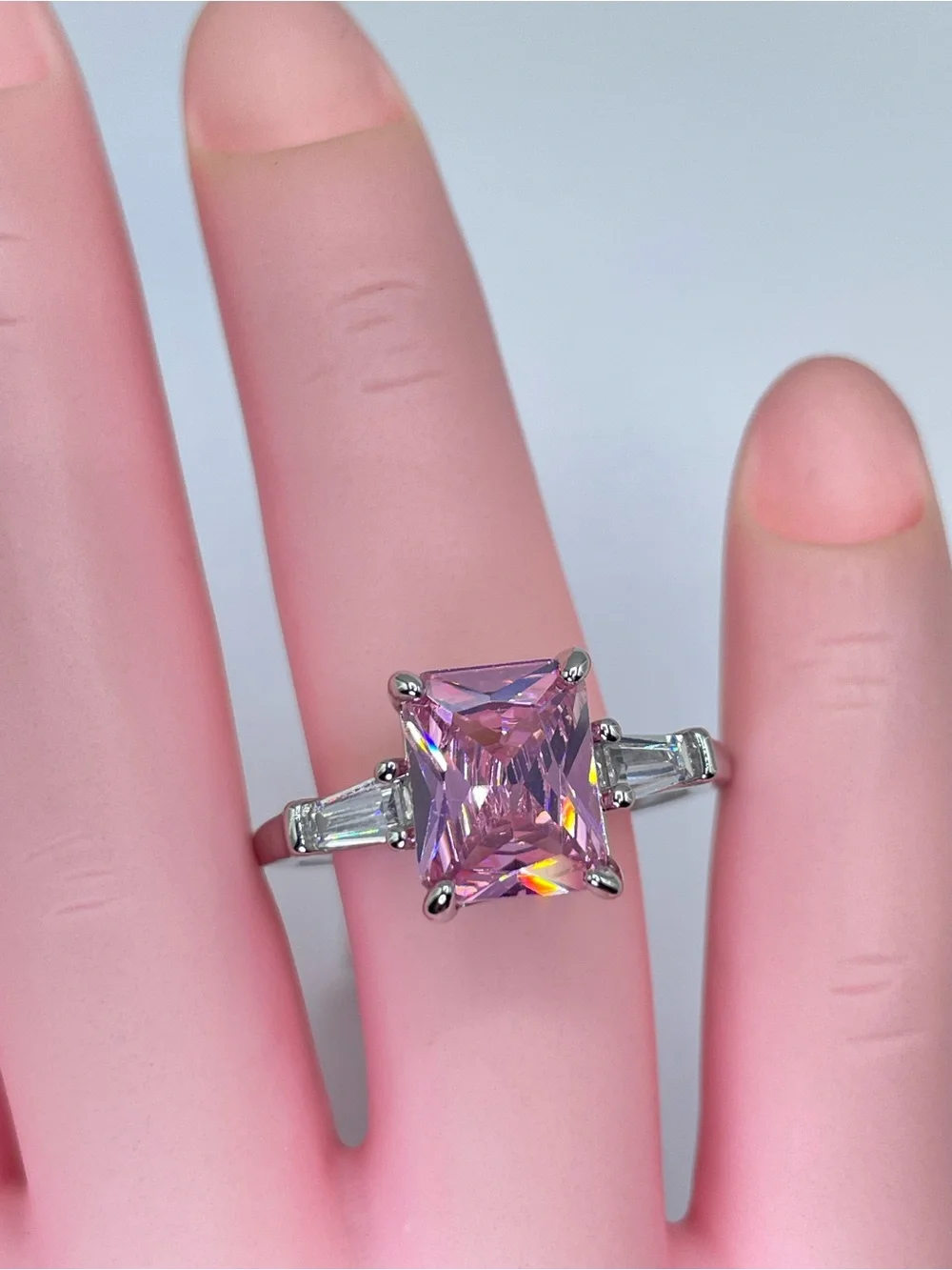 Swarovski Crystals Elements Pink Crystal Solitaire Glam Cocktail Ring Sz 9